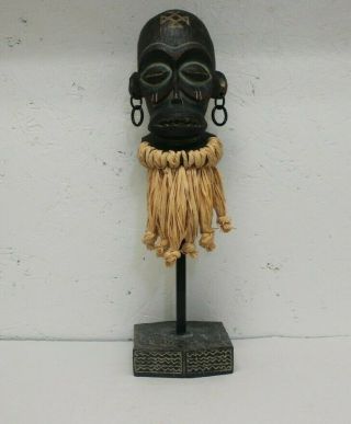 Vintage Wooden Tribal African Statue Head Hand Carved Ebony Wood Vintage African