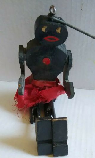 Vintage Handmade Jointed Wooden Puppet Black Americana Marionette Folk Art