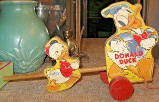 Vintage Donald Duck & Huey Walt Disney Productions Fisher Price 479 Pull Toy