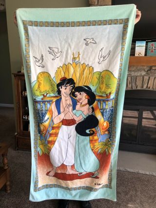 Vintage 90s Aladdin Disney Beach Bath Towel Franco Jasmine