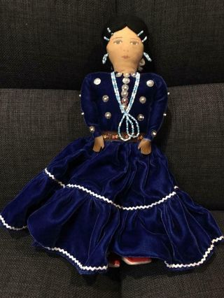 Vintage Navajo Indian Hand Made Doll Velvet Cloth Beaded Accents Native American
