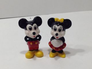 Vintage Disney Mickey & Minnie Mouse Ceramic Porcelain 1 3/4 " Figurines