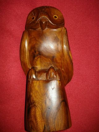 Vintage Hand Carved Wood Owl Made In Fiji - Fijian Treated Wood Handicraft Decor