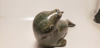 Old Inuit Carving - 8 In - Seal - Canada - Soap Stone - Aboriginal - Signed Mk?nr