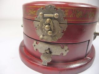 old handwork Chinese wood noble jewelry box with mirror painted dragon phoenix 5