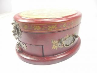old handwork Chinese wood noble jewelry box with mirror painted dragon phoenix 6