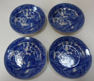 Ggg404 Set Of 4 Japanese Porcelain Blue And White Blue Willow Plates 4 1/4 "