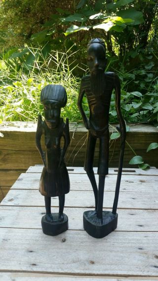 Two Standing Solid Wood Carved Tribal African Statues