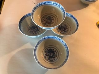 Set Of Four Blue/white Chinese Porcelain Dragon Rice Bowls 4.  5 Inches