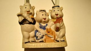 Vtg Walt Disney Nursery Rhyme " Three Little Pigs " 1930s Bisque Toothbrush Holder