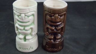 2 Vintage Tucson Az,  Tahiti Tiki Ceramic Mugs - Carmax Ent.  6 " Tall