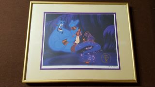 Vtg Walt Disney Aladdin Genie Exclusive Commemorative Lithograph 1993 W/ Frame