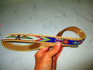 Vintage Native American Indian Beaded Leather Belt Gently
