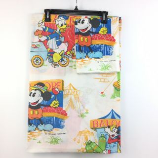 Vintage Disney Mickey Mouse & Friends Carnival Twin Flat Sheet - Pillow Case 4836