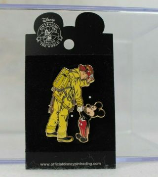 Disney Parks Pin Mickey Mouse Shaking Hands With A Firefighter Fireman Thanks