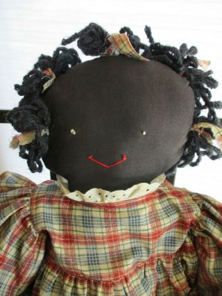 Large 29 " Vintage Hand Sewn Black Rag Doll Black Americana Folk Art Braids