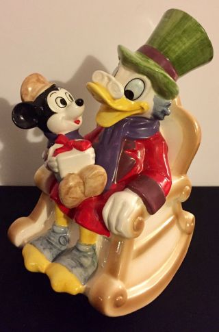 Vtg Disney Music Box Japan Scrooge Mcduck And Mickey As Tiny Tim Christmas