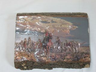 Vintage Cowboy With Cattle 3d Paper Art Wall Hanging On Wood Slice 8.  75 " X 7 "