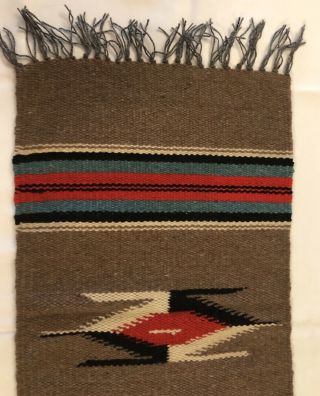 Mexico Chimayo Weaving Arrow Design Small Wool Runner,  10” X 19”,  Estate Fin 3