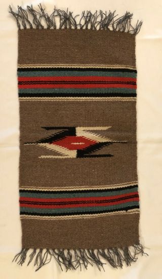 Mexico Chimayo Weaving Arrow Design Small Wool Runner,  10” X 19”,  Estate Fin 4