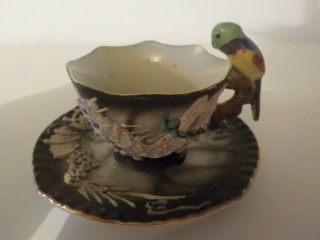 Vintage Japan Miniature Dragonware Moriage Cup & Saucer With Bird On The Handle