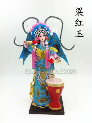 Chinese Folk Art Handmade Peking Opera Lianghongyu Silk Figurine Embroider Doll