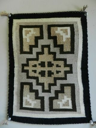 Small Vintage Navajo Two Grey Hills Rug,  13 " X18,  From Estate,