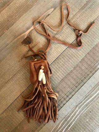 Soft Brown Leather Indian Medicine Tobacco Pouch With Fringe Very
