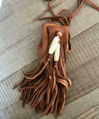 Soft Brown Leather Indian Medicine Tobacco Pouch with Fringe Very 2