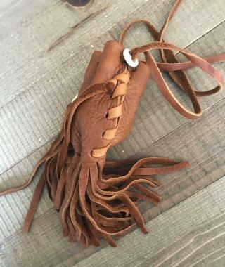 Soft Brown Leather Indian Medicine Tobacco Pouch with Fringe Very 3