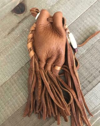 Soft Brown Leather Indian Medicine Tobacco Pouch with Fringe Very 4