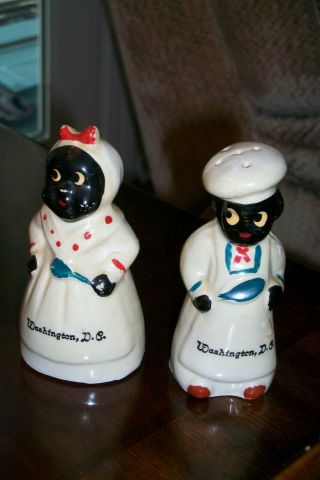 Vintage Japan Black Americana Mammy Salt & Pepper Shakers W/ Corks Washington Dc