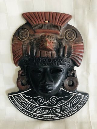 Mayan Face Plaque Art Wall Mask Metal And Clay Woman Ethnic Sculpture Aztec Art
