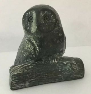 Owl On A Log A Wolf Carved Soapstone Hand Made In Canada Black