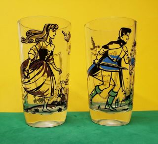 Vintage 1958 Disney Briar Rose And Prince Phillip Sleeping Beauty Glass.