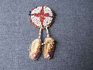 Vintage Native American Hand Beaded Leather Dangles Shoes Pin