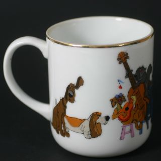 Vintage Walt Disney Productions Aristocats Gold Rim Coffee Mug Cup Disneyland