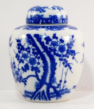 Vintage Chinese Blue/white Porcelain Lidded Ginger Jar Cherry Blossom By Kangx1