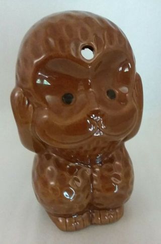 Monkey Tiki Mug Hear No Evil Ceramic Dw134 - H Brown 6 1/2 " Tall 4 " Wide