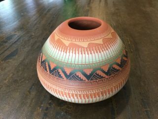 Handmade Etched Navajo Dine’ Pottery Bowl Artist Patricia P Sam Vtg Pot Signed