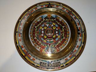 Mexico Mayan / Aztec Decorative Plate To Hang On Wall 11 " Round Brass Black