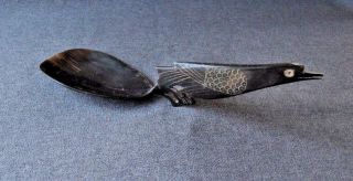 Vintage Indonesian Carved Buffalo Horn Bird Shaped Handle Spoon 8097c