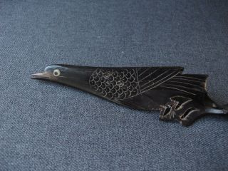 VINTAGE INDONESIAN CARVED BUFFALO HORN BIRD SHAPED HANDLE SPOON 8097C 4