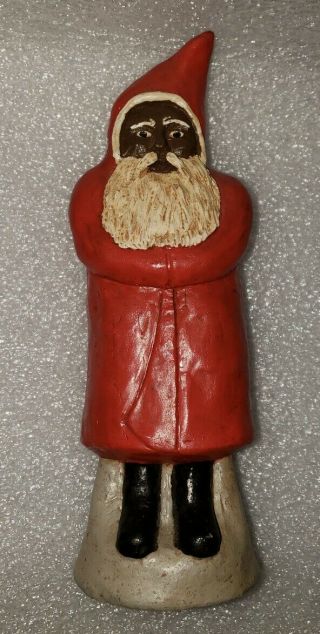 Vintage Signed Hand Carved Black African American Santa Claus Figurine