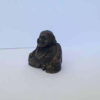 Vintage Antique Chinese Miniature Solid Bronze Laughing Buddha Statue Figurine