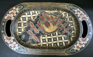 Vintage Hand Crafted Wood Platter Tray Aboriginal Art? Bogong Moth Migration?