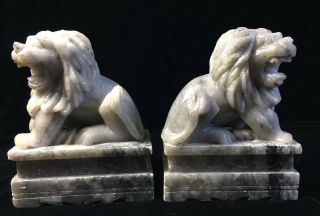 Vintage Hand Carved Soap Stone Lion Bookends People’s Republic Of China