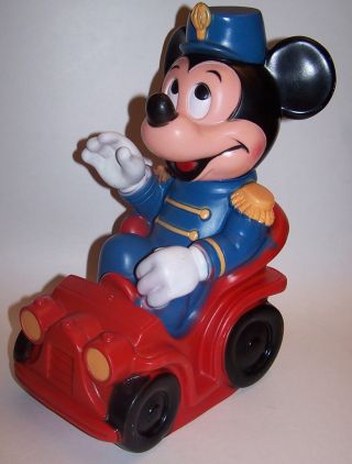 Vintage 1977 Walt Disney Mickey Mouse Plastic Train Conductor Coin Bank