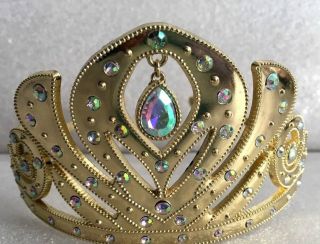 Disney Frozen Princess Anna Dress Tiara Gold Crown Girls Costume