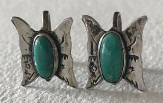 Vintage Sterling Silver Turquoise Native American Indian Screw Back Earrings